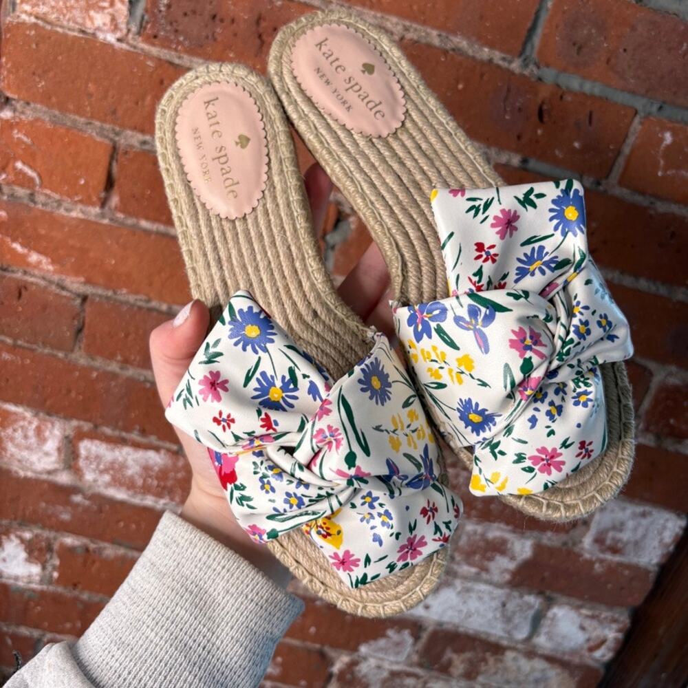 Kate Spade Geneva Garden Bouquet Floral Twisted Strap Sandals 7.5 Espadrille